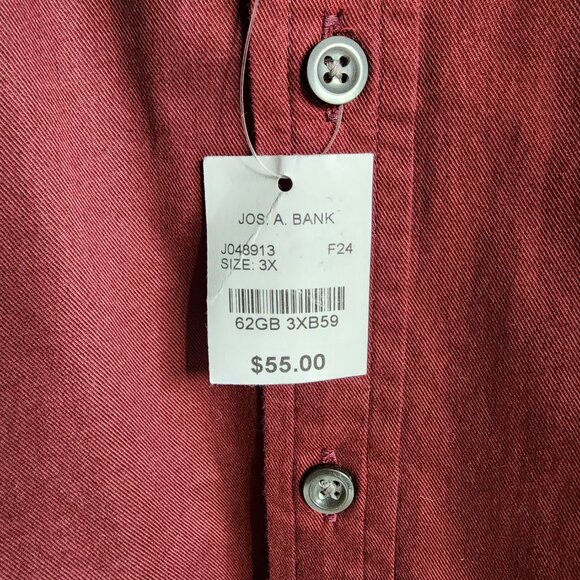 3XL Red Shirt Maroon Burgundy Jos A Bank New Oxford Button Down Traditional Fit - Picture 4 of 16